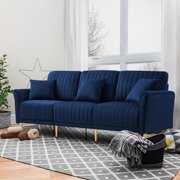 Rent to own Henpone Moderm Velvet Sofa, 3 Seat Couch with Pillow for Living Room, Bedroom, Study Room, Office - Blue