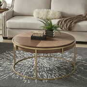 Rent to own Weston Home Mako Wood & Metal Round Coffee Table, Natural Finish,