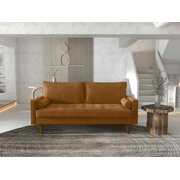 Rent to own Koby Home's Collection Miller Mid-Century Button-tufted Futon Sofa, Upholstered in Performance Velvet with Track Arms, Cushion Back, and Wooden Legs, Living Room Couch Furniture, Ginger Orange Color