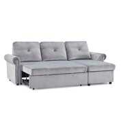 Rent to own Sectional Square Arm Sofa Bed, Linen Sofas Bed with Twin Size Sleeper and Chaise Lounge, Upholstery Sleeper Sectional Sofa, L-Shaped Couch with Twin Sleeper for Small Space, 900lbs, Grey, S1762