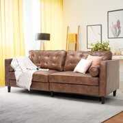 Rent to own YODOLLA 84.2 Tufted Leather Sofa Couch Mid-Century Modern Couches for Living Room,Apartment,Office (Brown)