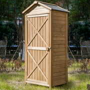 Rent to own Wooden Vertical Storage Sheds with Drop Table, Wood Lockers for Outdoor Garden Patio Backyard, Natural