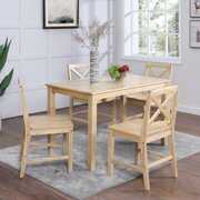 Rent to own eHemco Wood Dining Table Set for Kitchen, Dining Room, Dinette, 4 X-Back Chairs, Natural, 5 Pieces Set