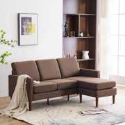 Rent to own UBesGoo Convertible Sectional, Modern 3 Seats Couch with Reversible Chaise, L-Shaped Sofa with Modern Linen Fabric Brown