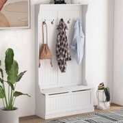 Rent to own Patiowell Modern MDF Entryway Hall Tree with Storage Bench and Coat Rack, Pure White