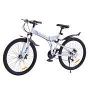 Rent to own Viribus 26 Inch Folding Mountain Bike with 21 Speeds Bike Lights, Adjustable Seat for Men or Women,White