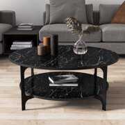 Rent to own Versy Metal Wood Round Coffee Table,Black