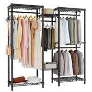 Rent to own Black Clothes Rack for Hanging Clothes,Heavy Duty Garment Rack with Adjustable Shelves,Hanging Rods,Side Hooks,Freestanding & L-shaped Wardrobe Closet for Bedroom,Laundry Room 1 inch Diameter