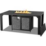 Rent to own PIZZELLO Fire Pit Tables 62.5" Rectangular Dining Patio Table with Propane Fire Pit, Black