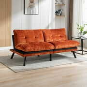 Rent to own 72" Convertible Sofa Bed, Loveseat Sleeper Sofa with 3 Position Adjustable Backrest, Chenille Futon Bed with Metal Legs, Lounge Couch for Living Room, Apartment, Studio, Guest Room, Orange