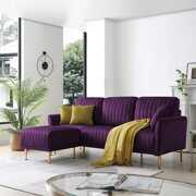 Rent to own Sectional Sofa Couch, L-shaped Velvet Sofa Couch with Three-seat Sofa & Ottoman Bench, Convertible Sectional Sofa with Reversible Back for Living Room, L-shaped 4 Seat Furniture, Purple