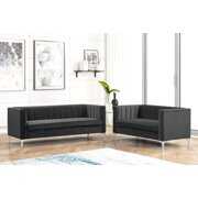 Rent to own Morden Fort Contemporary Living Room Set Velvet Upholstered Loveseat Sofa Black