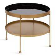Rent to own Kate and Laurel Nira Modern Round Two Tier Coffee Table, 26 Inch Diameter, Black and Gold, Decorative Glam Coffee Table for Storage and Display