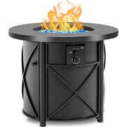 Rent to own 30 Inch Round Gas Fire Pit Table, 50,000 BTU Propane Fire Pit Column with Blue Fire Glass Stone for Outside Patio and Garden