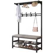 Rent to own Entryway Coat Rack, 3-in-1 Hall Tree with Bench & Shoe Storage & 9 Hooks, Storage Shelf Organizer for Home, 39.3" x 12.9" x 66.9", Black