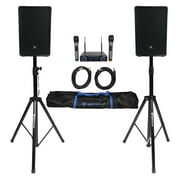 Rent to own 2 JBL IRX112BT 12" 1300w Powered DJ Portable PA Speakers w/Bluetooth+Stands+Mics