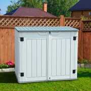 Rent to own YITAHOME 27 cu ft Outdoor Horizontal Storage Sheds, Weather Resistant Resin Tool Shed, Multi-Opening Door for Easy Storage of Bike, Trash Cans, Garden Tools, Lawn Mowers,  Waterproof, Lockable