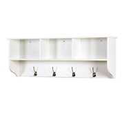 Rent to own BaytoCare  White Entryway Wall Mounted Coat Rack with 4 Dual Hooks Living Room Wooden Storage Shelf