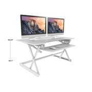 Rent to own Rocelco 40" Large Height Adjustable Standing Desk Converter, Quick Sit Stand Up Dual Monitor Riser, Gas Spring Assist Computer Workstation, Retractable Keyboard Tray, White (R DADRW-40)