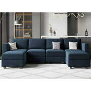 Rent to own Belffin Modular Sectional Sofa U Shaped Velvet Couch with Reversible Chaise Modular Oversized Couch Sectional Sofa with Ottoman Blue