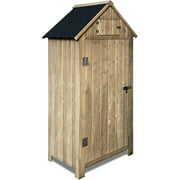 Rent to own Outdoor Storage Cabinet Tool Shed Wooden Garden Shed with Floor, Hooks and Asphalt Waterproof Roof,Organizer Wooden Lockers with Fir Wood,Nature