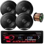 Rent to own Pioneer DEH-S1250UB Single DIN AM/FM Radio USB AUX CD Player Car Receiver Bundle Combo with 4x 6.5" 300 Watts Peak Power 2-Way Coaxial Automotive Audio Speakers, 16 AWG Gauge 50 Feet Speaker Wire