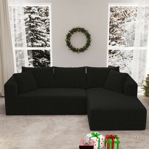 Rent to own DEALTOPS 104'' Modular L-Shape Sectional Sofa with Chaise, Comfy Deep-Seat Cloud-Couch, Corduroy - Black