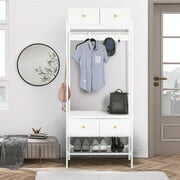 Rent to own Free Standing Clothes Rack Shelves Coat Rack Hall Tree with Industrial Garment Rack with Shelves Drawers and Hooks, Small Clothes Rack for Bedroom, Living Room，Entryway White