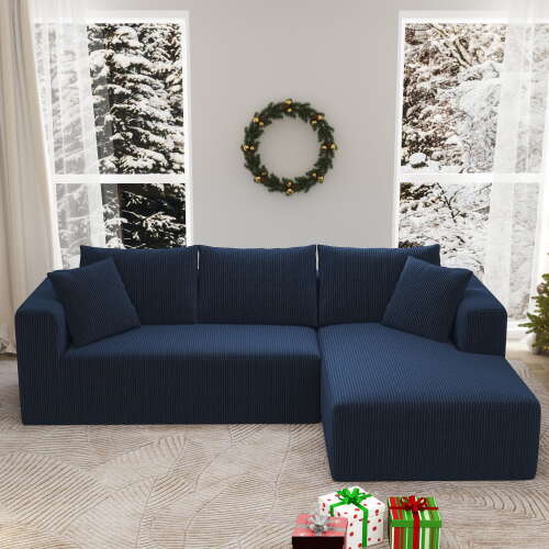 Rent to own DEALTOPS 104'' Modular L-Shape Sectional Sofa with Chaise, Comfy Deep-Seat Cloud-Couch, Corduroy - Blue