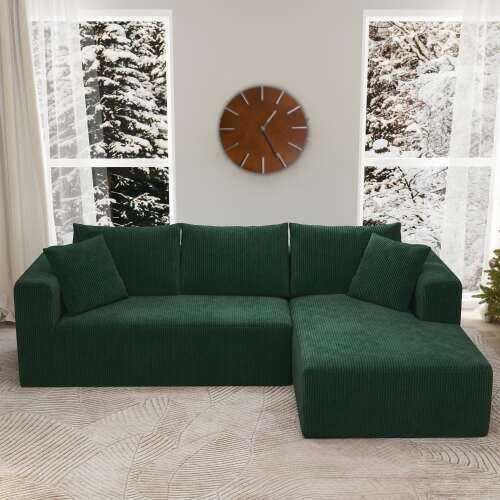 Rent to own DEALTOPS 104'' Modular L-Shape Sectional Sofa with Chaise, Comfy Deep-Seat Cloud-Couch, Corduroy - Green