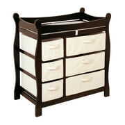 Rent to own Badger Basket Sleigh Style Baby Changing Table with 6 Baskets, Espresso, Includes Pad