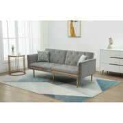 Rent to own Accent Velvet Sofa, Adjustable Folding Accent Sofa with Metal Feet and 2 Pillows,Convertible Futon Sofa Bed for Living Room Bedroom Office, Gray
