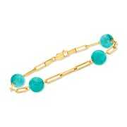 Rent to own Ross-Simons 8mm Turquoise Bead Paper Clip Link Bracelet in 18kt Gold Over Sterling for Female, Adult