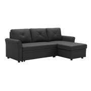 Rent to own Pull Out Sleeper Sofa, 83" Reversible L-Shape Sectional Sofa with 2 Seat Sofa & Storage Chaise Lounge, 3 Seat Sectional Couch Furniture Set for Living Room, Conversion To Sleeper Bed, Dark Gray