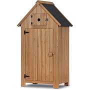 Rent to own Mcombo Outdoor Wood Storage Cabinet, Small Size Garden Shed with Door and Shelves, Outside Tools Cabinet for Patio (30.3x21.5x56) 0733D