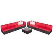 Rent to own kinbor 9 Pcs Outdoor Furniture Patio Sectional Sets - Rattan Wicker Sofa with Coffee Table, Black & Red