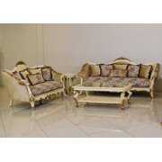 Rent to own Luxury Beige & Gold Wood Trim PARIS Sofa Set 2 EUROPEAN FURNITURE Traditional