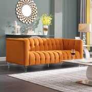 Rent to own Holaki 3 Seat Chesterfield Velvet Sofa with Crystal Leg, Orange