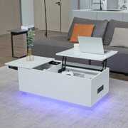 Rent to own Hommpa 40" Lift Top Coffee Table RGB Light High Gloss finish End Table with Charging Port and Storage, White