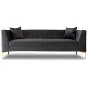 Rent to own Adela Living Room Modern Rectangular Tight Back Velvet Sofa in Dark Gray