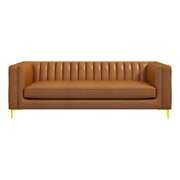 Rent to own Kali Mid Century Modern Luxury Genuine Leather Tuxedo Couch in Cognac Tan