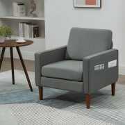 Rent to own Newnno Upholstered Linen Fabric Sofa with Wide Wooden Legs for Living Room Bedroom, Gray