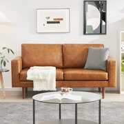 Rent to own Kingfun 65" W Faux Leather Loveseat Sofa Couch, Love Seat Sofas and Couches for Living Room Bedroom Office and Small Spaces, Mid Century Modern Decor Love Seats Furniture with Solid Wood Leg,Brown