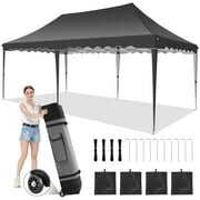 Rent to own GANWAY Canopy 10' x 20' Pop Up Canopy Tent Heavy Duty Waterproof Adjustable Commercial Instant Canopy Outdoor Party Canopy with Carry Bag, 4 Sandbags, Black