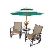 Rent to own VEANERWOOD 2 Person Outdoor Sling Fabric Double Glider Rocking Chair with Coffee Table, Loveseat, Patio Chair, Porch Glider Swing Chair, Poolside, Garden, Balcony, Backyard, Brown