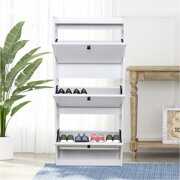 Rent to own 43*20in Shoe Organizer 3-Tier Bucket Shoe Storage Cabinet Home Modern White Shoe Rack Shelf Fold-Out Drawers for Outdoor Indoor Entryway