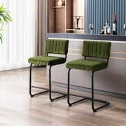 Rent to own Zesthouse 24" Velvet Counter Stools Set of 2, Modern Counter Height Bar Stools with Back and Black Metal Base, Green