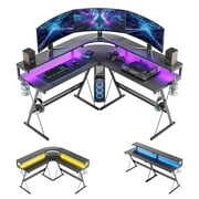 Rent to own Bestier Computer Desk 55 inch L Shaped Gaming Desk with Full Size Monitor Shelf Carbon Fiber