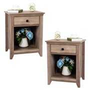 Rent to own LHCER Set of 2 Farmhouse Nightstand, Wood Bedside Table with Drawer and Open Compartment, Light Brown XH