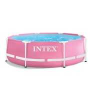 Rent to own Intex 8ft x 2.5ft Round Metal Frame Above Ground Swimming Pool, Pink